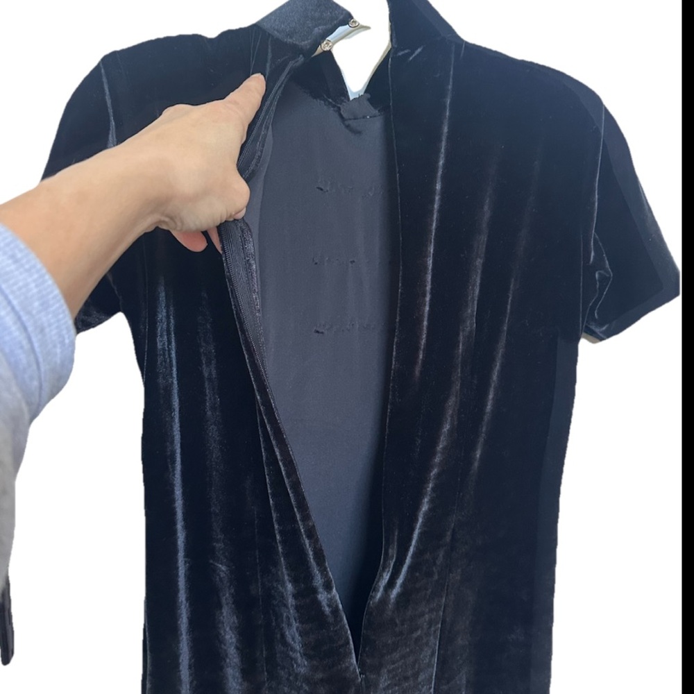 Vtg Black Velvet Cheongsam Whimsigoth Maxi Qipao Devoré Mandarin Collar Dress M - Picture 7 of 11